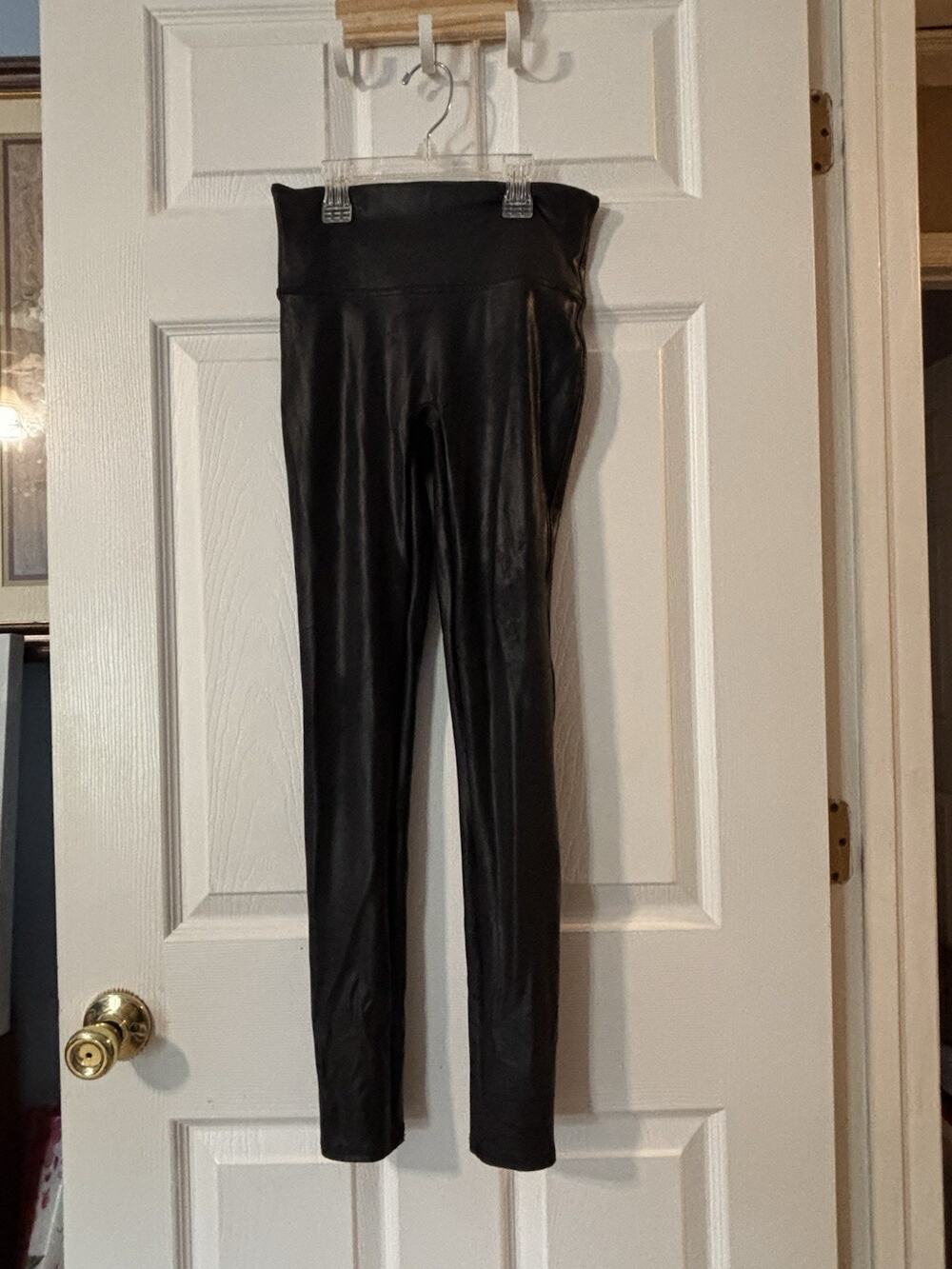 Spanx Pleather Leggings Small S/P Fair Condition Black Women Faux Leather